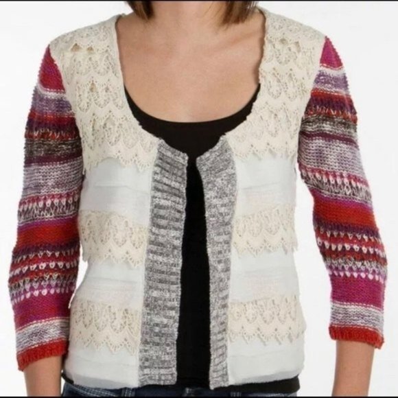 cream off white multicolored sweater cardigan - Picture 1 of 5